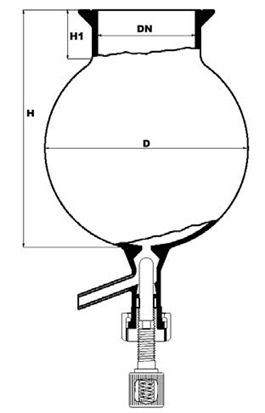 Spherical reaction vessel with bottom valve and laboratory flange