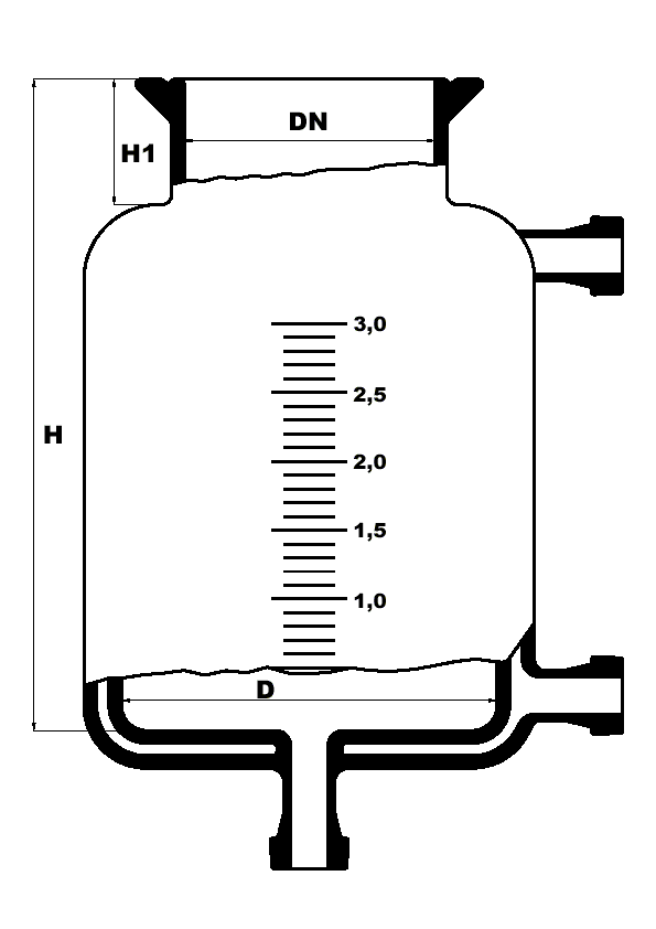 Thermostatic reaction vessel with flat bottom and bottom outlet