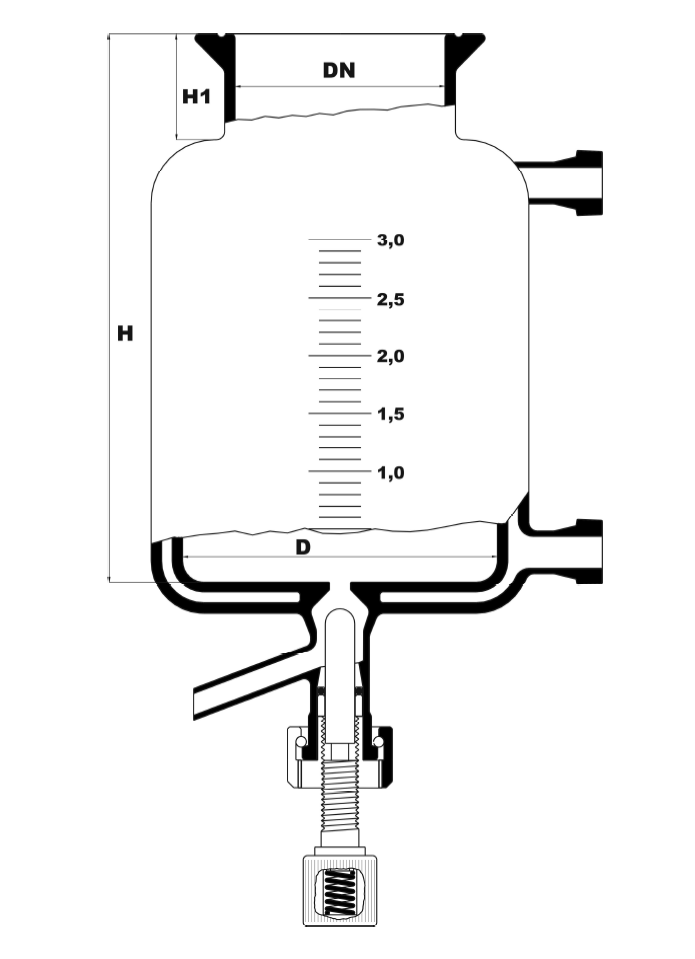 Dubbelwandige reactor met platte bodem en bodemventiel